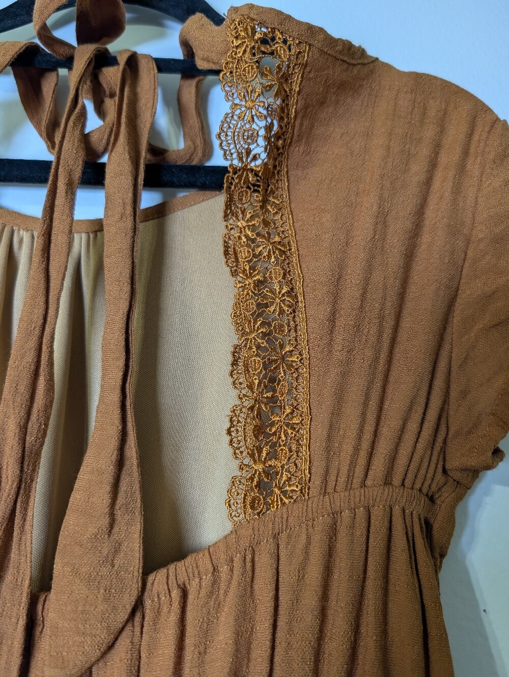 Mia Joy Boho Prairie Midi Dress Size 12 Open Back Cottagecore Romantic Rust - Picture 8 of 10